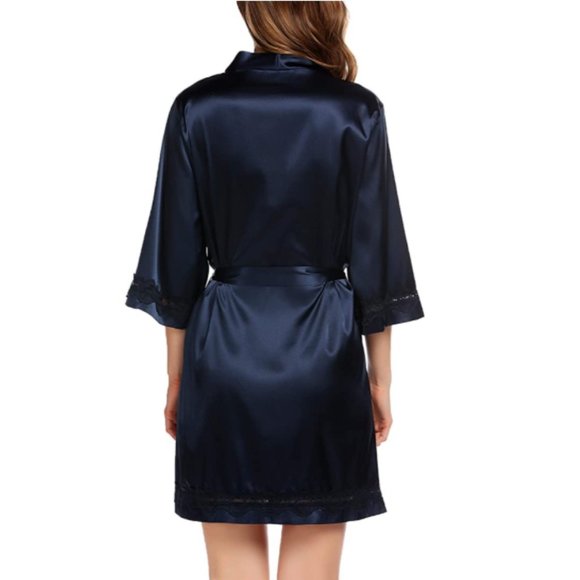 NEW! Sexy Lace Trim Silky Satin Kimono Robe - Picture 3 of 5